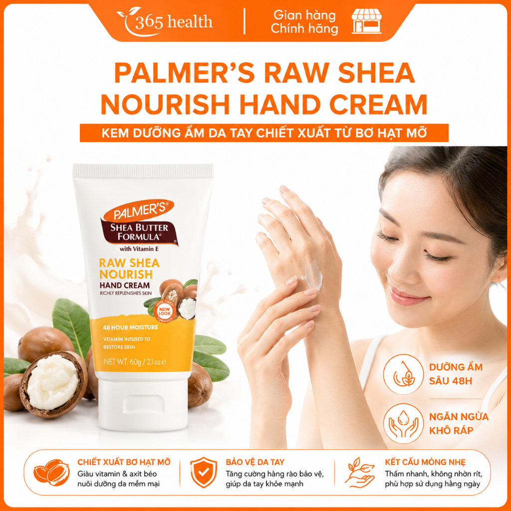 Kem dưỡng da tay giữ ẩm Bơ hạt mỡ Palmer's Raw Shea Nourish Hand Cream 60g