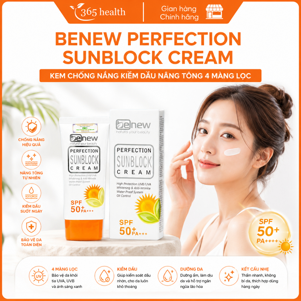 Kem chống nắng dưỡng trắng da Hàn Quốc Benew Perfection Sunblock 50ml SPF50+ PA+++