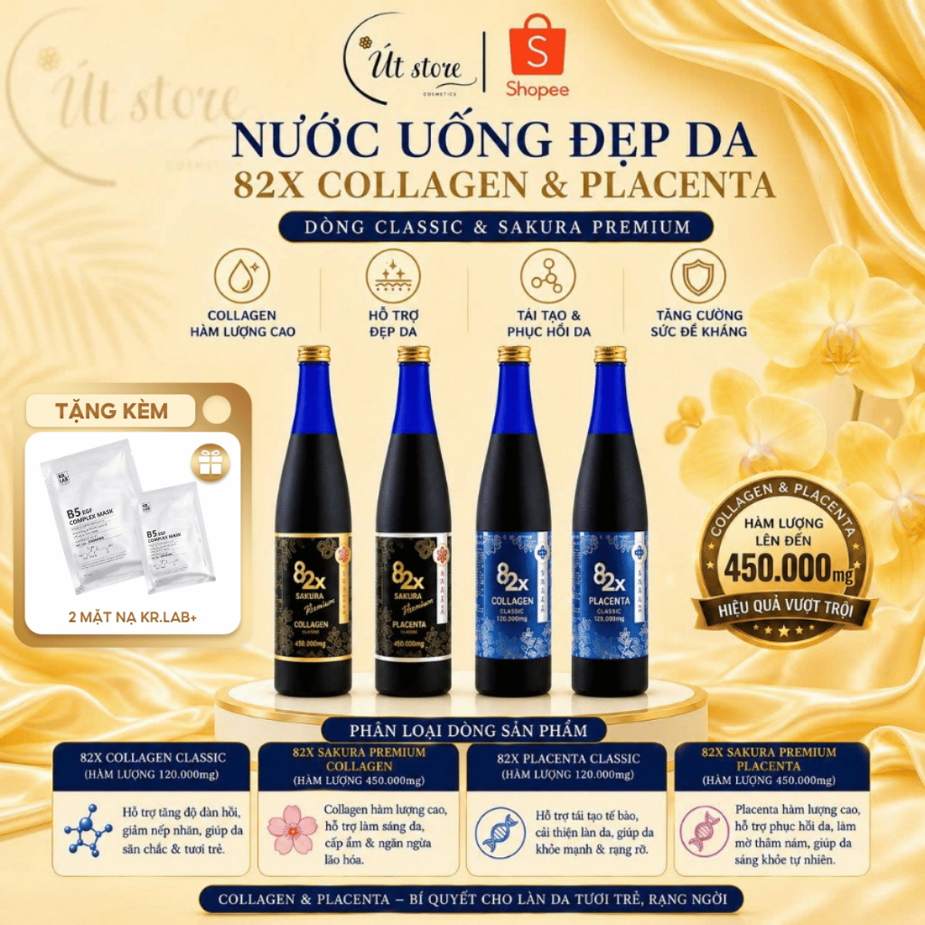 Nước Uống Đẹp Da 82X Collagen Và Placenta Nhật Bản Dòng Classic Và Sakura Premium
