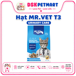 Thức Ăn Hạt Cho Mèo MR.VET T3 Kèm Sợi Thịt Gà , Hỗ Trợ Sỏi Thận Đường Tiết Niệu - Túi 1KG