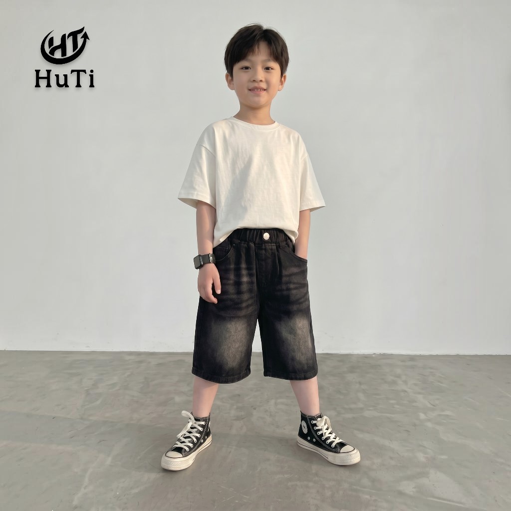 Quần Short Jeans HuTi Kids Cho Bé - Quần Đùi Lửng Thời Trang Cao Cấp Cho Bé Trai Bé Gái (10-38kg)