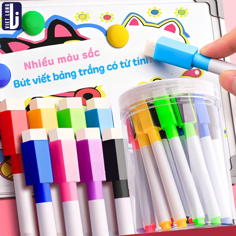 Bút Lông Viết Bảng - Combo 10 Cây 8 Màu Cho Bé Vẽ Tranh Sáng Tạo, Có Đầu Xóa Xóa Được Dễ Dàng Mực Không Dính Bảng Trắng