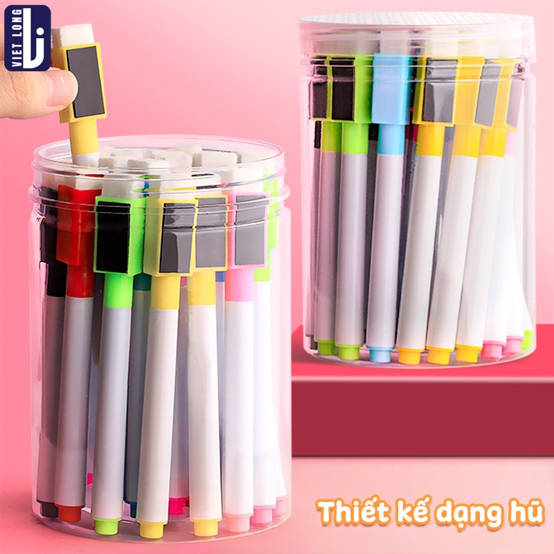 Bút Lông Viết Bảng - Combo 10 Cây 8 Màu Cho Bé Vẽ Tranh Sáng Tạo, Có Đầu Xóa Xóa Được Dễ Dàng Mực Không Dính Bảng Trắng