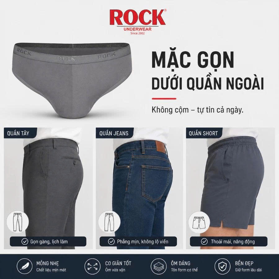 Quần lót nam thun lạnh bigsize ROCK QA 1110 cá tính, trẻ trung, thoáng mát mặc thoải mái cả ngày