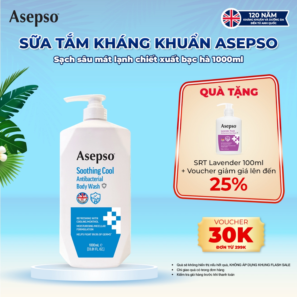 Sữa tắm kháng khuẩn ASEPSO hỗ trợ giảm mụn chiết xuất tự nhiên – Dưỡng Ẩm, Dịu Nhẹ Cho Mọi Loại Da