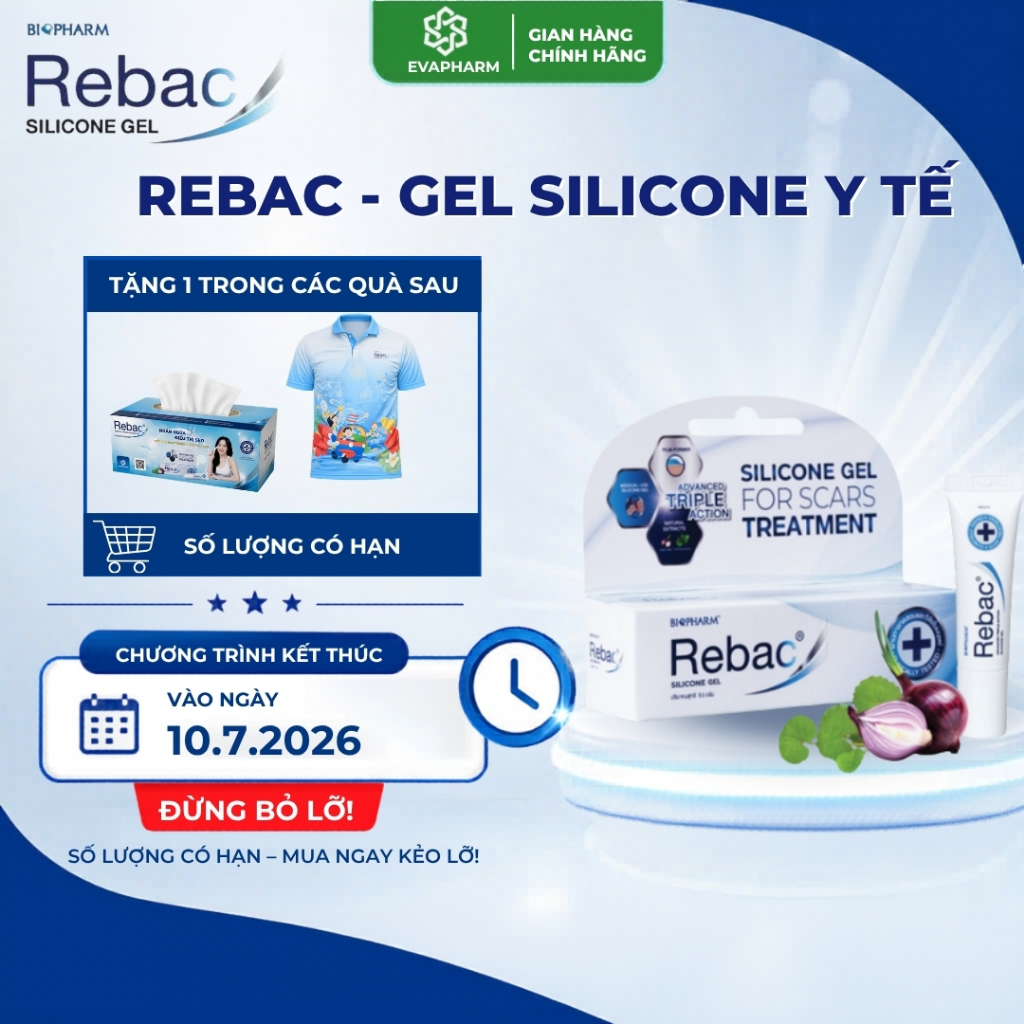 Rebac Gel Silicone Y Tế Ngăn Ngừa Sẹo – Giảm Sẹo Lồi, Sẹo Thâm, Sẹo Sau Phẫu Thuật (Tuýp 5g)