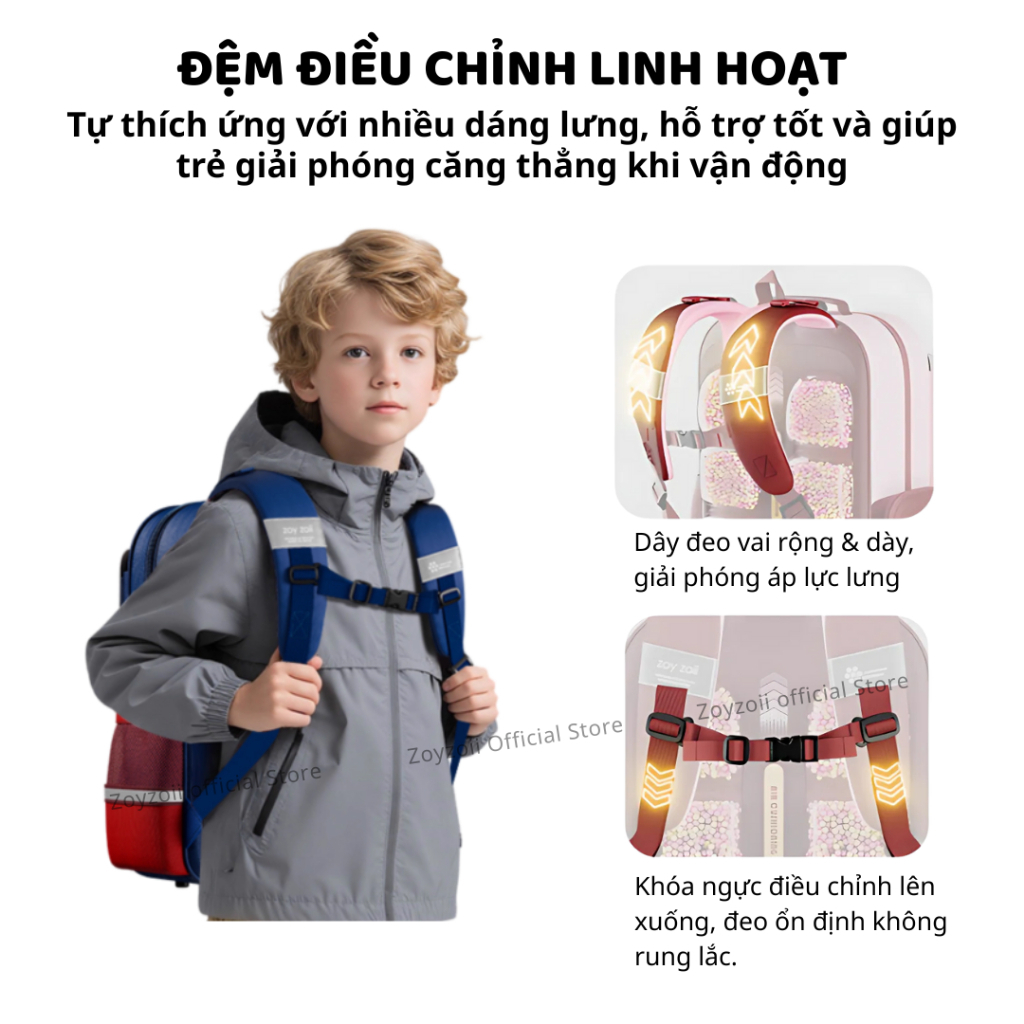 Balo Tiểu Học Zoyzoii Chống Gù Cho Bé Trai Bé Gái Cặp Đi Học Cấp 1 Lớp 1 2 3 Chính Hãng