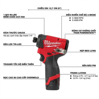 Máy vặn vít, bắn vít 12V Milwaukee M12 FID2-0X Gen 3 thế hệ mới nhất dòng 12V