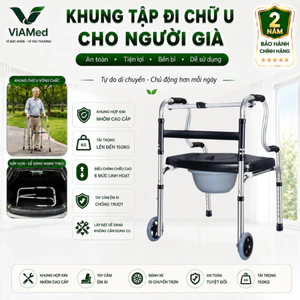 Khung Tập Đi Cho Người Già Có Ghế Ngồi Gấp Gọn - Điều Chỉnh Chiều Cao, Hỗ Trợ Phục Hồi Chức Năng Sau Tai Biến