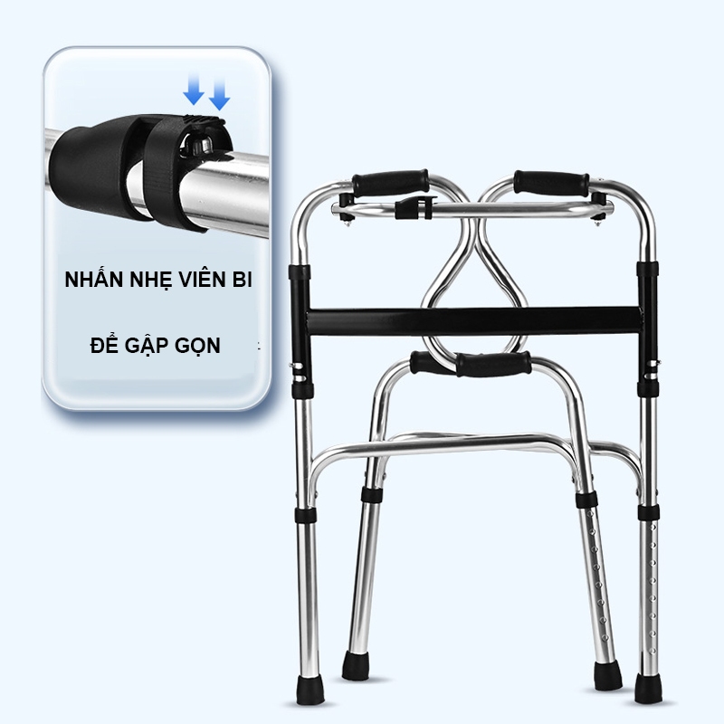 Khung Tập Đi Cho Người Già Có Ghế Ngồi Gấp Gọn - Điều Chỉnh Chiều Cao, Hỗ Trợ Phục Hồi Chức Năng Sau Tai Biến