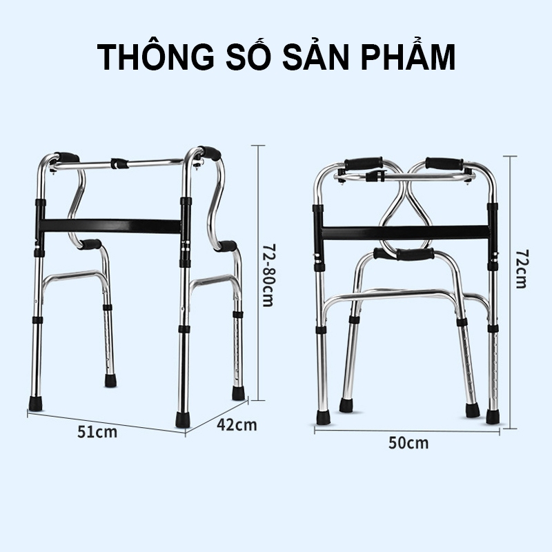 Khung Tập Đi Cho Người Già Có Ghế Ngồi Gấp Gọn - Điều Chỉnh Chiều Cao, Hỗ Trợ Phục Hồi Chức Năng Sau Tai Biến