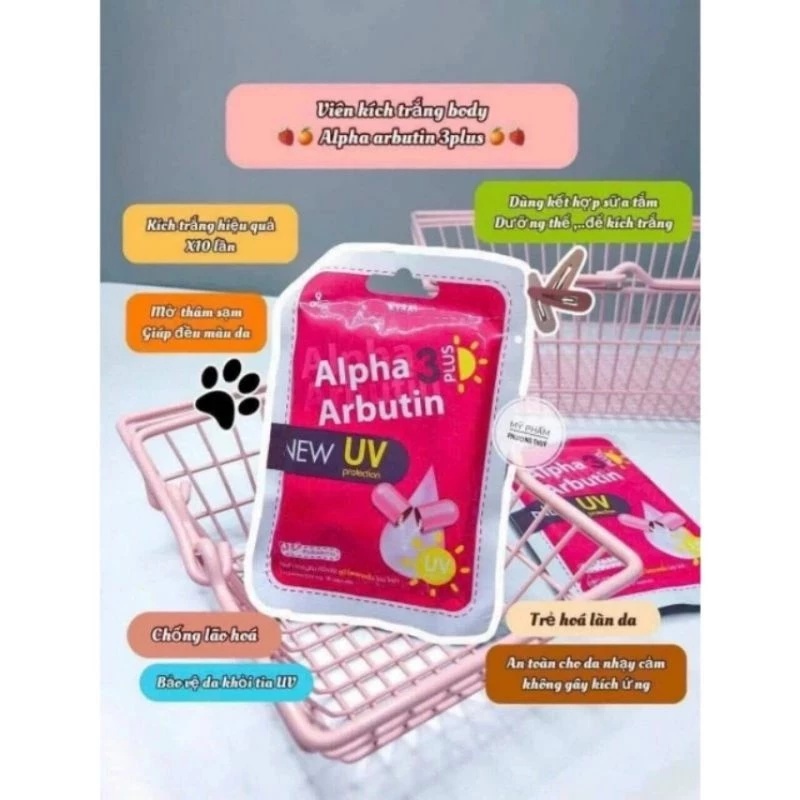 Vỉ 10 Viên Bột Kích Trắng Alpha Arbutin 3 Plus - Chuẩn Thái Đủ Loại
