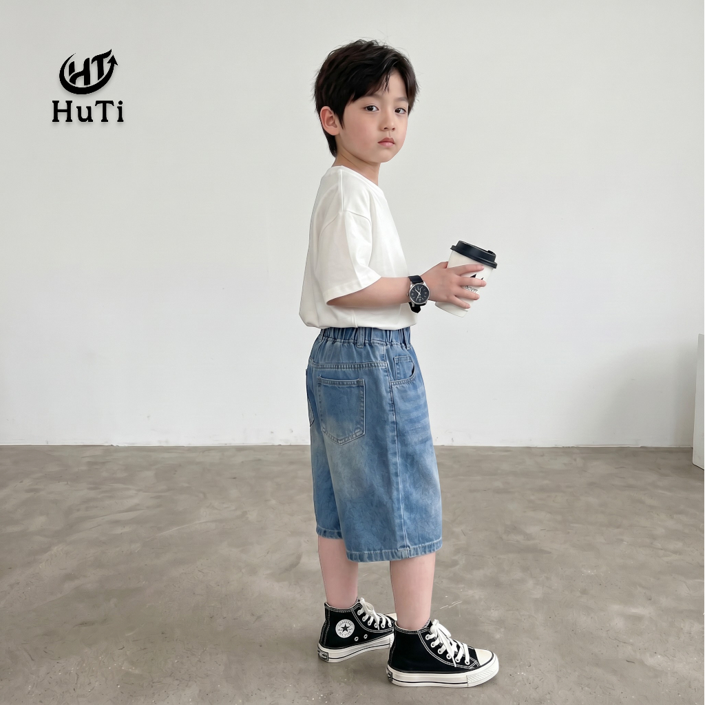 Quần Short Jeans HuTi Kids Cho Bé - Quần Đùi Lửng Thời Trang Cao Cấp Cho Bé Trai Bé Gái (10-38kg)
