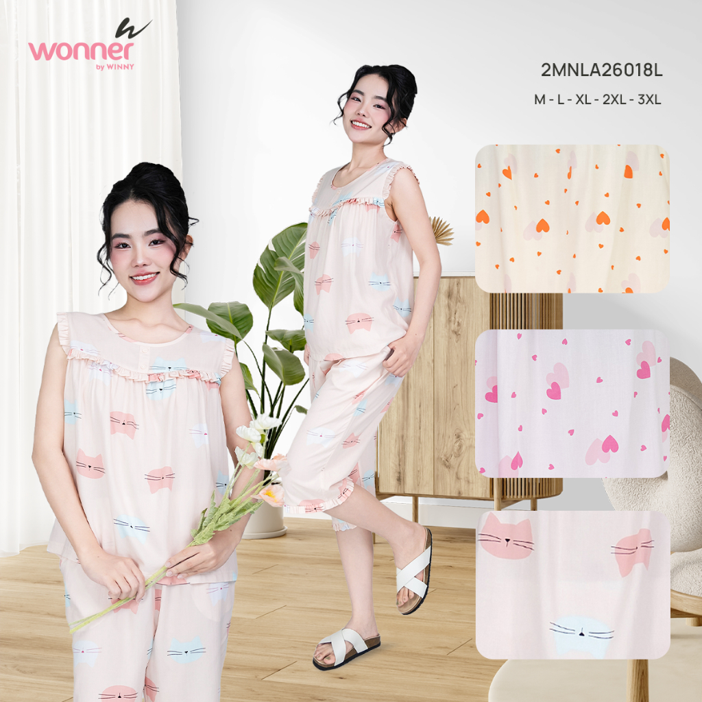Bộ đồ mặc nhà tole lanh Wonner by WINNY – quần lửng áo sát nách mặc mát mùa hè | 2MNLA26018L