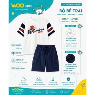 Bộ Đồ Bé Trai WooKids TSC26S011R | 9-14 Tuổi | Áo 95% Cotton 5% Spandex | Quần 60% Cotton 35% Polyester 5% Spandex