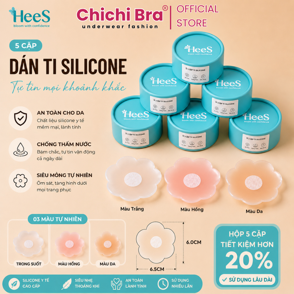 Miếng Dán Ngực Silicon Hộp 5 Cặp Dán Ti Trong Suốt Che Nhũ Hoa Siêu Mỏng Tái Sử Dụng Nhiều Lần -- 999