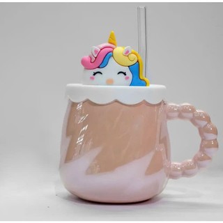 Ly Pony được làm bằng sứ, ly dễ thương 4 màu , tay cầm chắc chắn, có hộp và ông hút A439-3