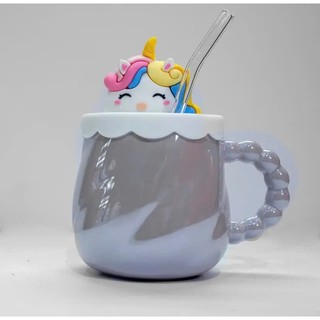 Ly Pony được làm bằng sứ, ly dễ thương 4 màu , tay cầm chắc chắn, có hộp và ông hút A439-3