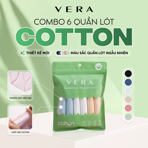 [LIVE] Combo túi zip 06 quần lót nữ cotton VERA thoáng khí kháng khuẩn 7166 [Giao màu ngẫu nhiên]
