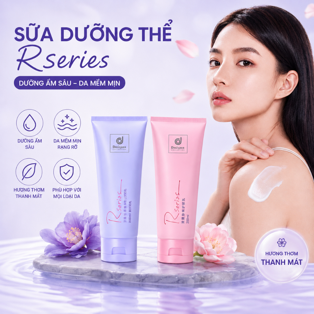 Rsarias Kem dưỡng thể, Kem Dưỡng Thể Body Lotion Dưỡng Ẩm Sâu, Da Mềm Mịn Căng Bóng, Thẩm Thấu Nhanh Không Bết Dính
