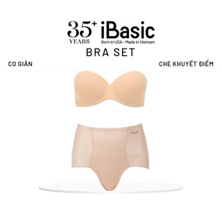 Bộ đồ lót nữ iBasic áo ngực không dây có gọng cup ngang và quần gen bụng lưng cao PK069 + P-GEN022