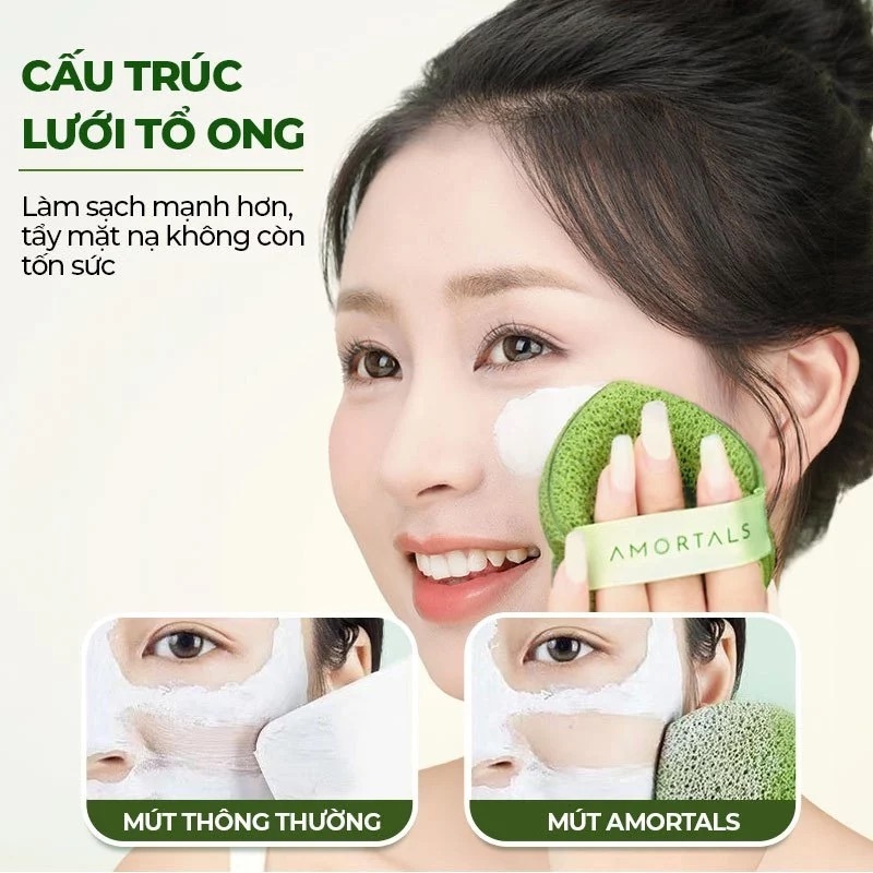 Bọt Mút Rửa Mặt Amortals Làm Sạch Sâu, Nở To Khi Gặp Nước, Dịu Nhẹ Cho Mọi Loại Da, Bọt Biển Rửa Mặt