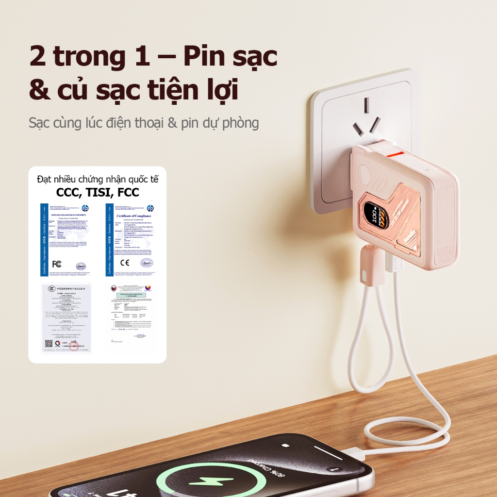 【CCC】Handin Sạc Dự Phòng 10.000/20.000mAh Sạc nhanh Với đèn pin LED và khung