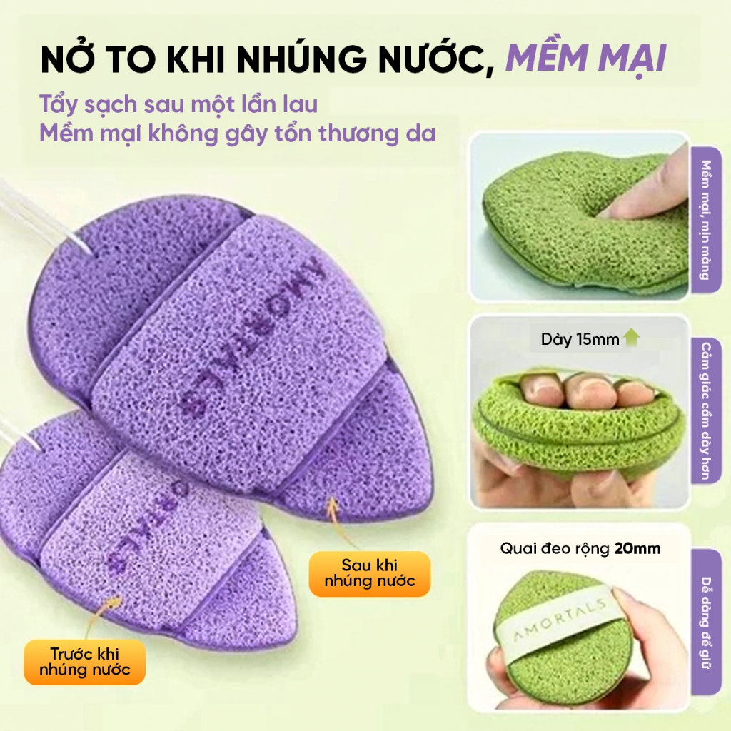 Bọt Mút Rửa Mặt Amortals Làm Sạch Sâu, Nở To Khi Gặp Nước, Dịu Nhẹ Cho Mọi Loại Da, Bọt Biển Rửa Mặt
