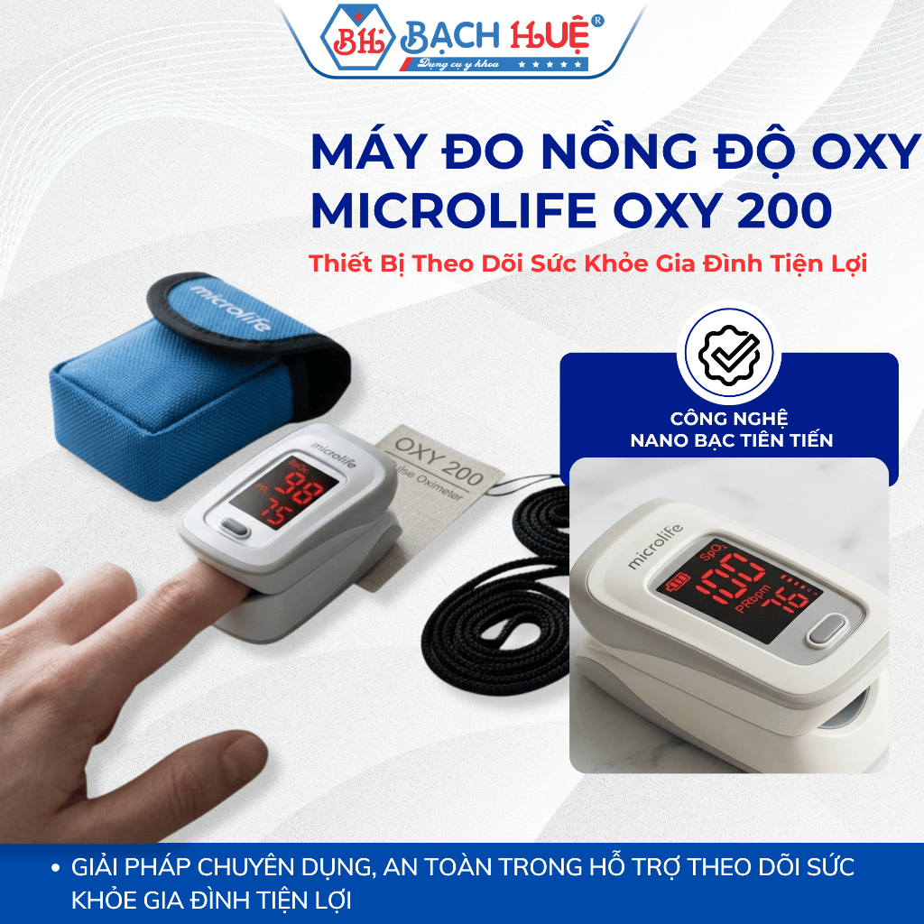 Máy Đo Nồng Độ Oxy Microlife OXY 200 - Thiết Bị Kẹp Tay Theo Dõi Oxy, Nhịp Tim Nhanh Chóng