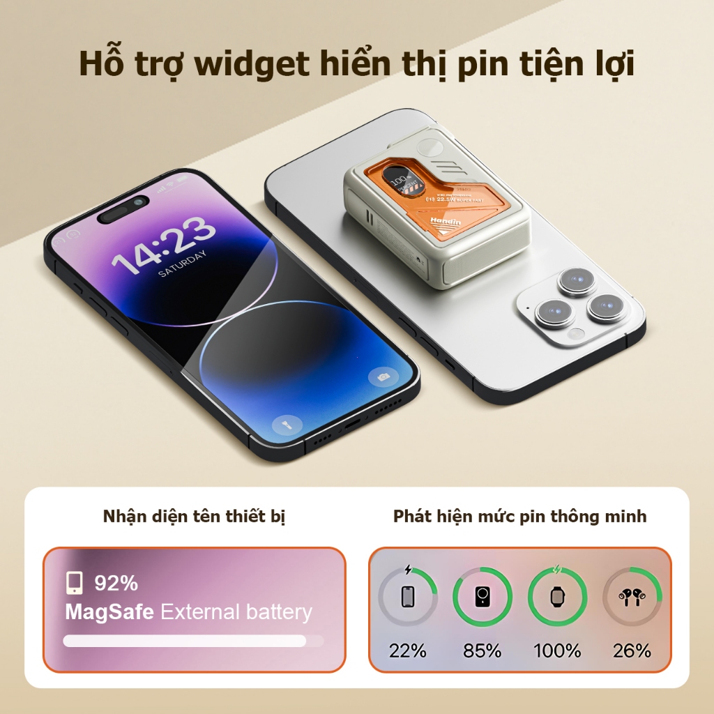 【CCC】Handin Pin sạc dự phòng10000/20000mAh PD20W từ tính Hút từ mạnh Sạc nhanh