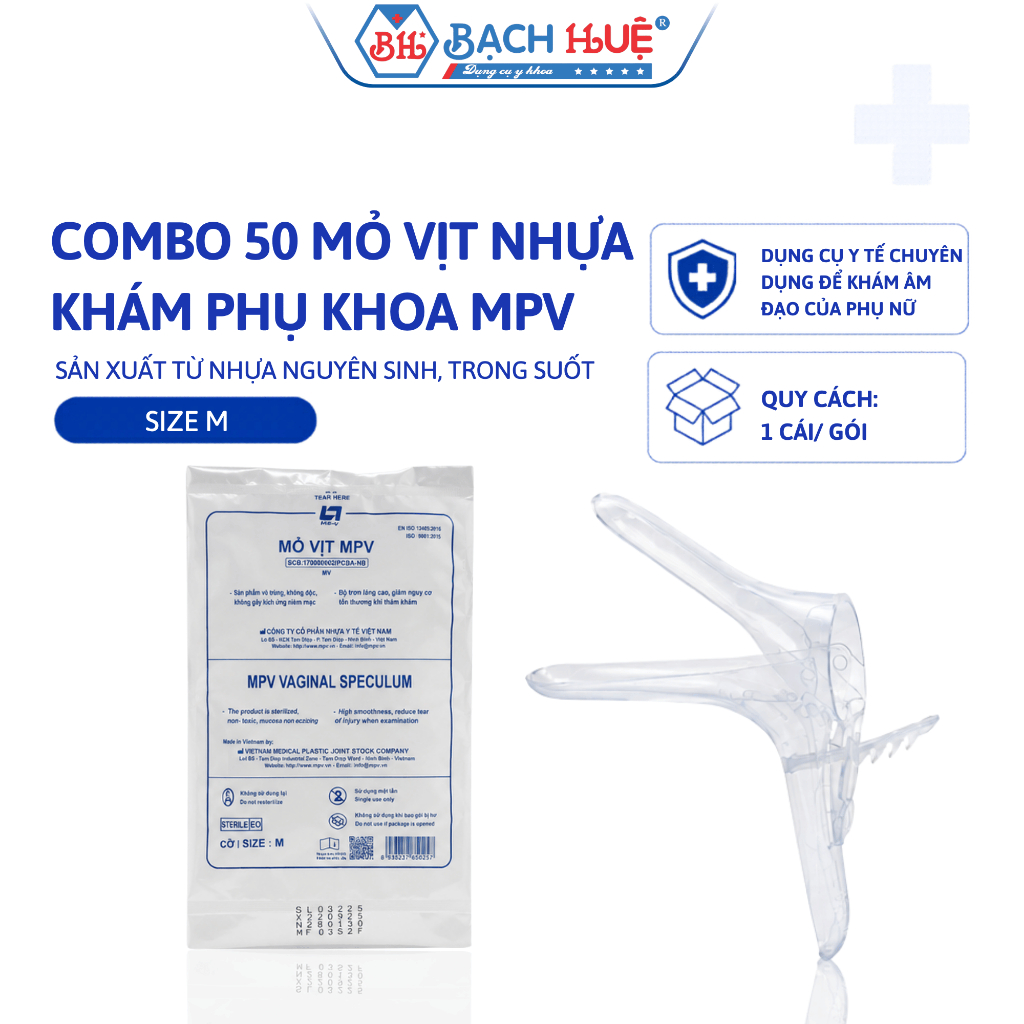 Bịch 50 Mỏ Vịt Nhựa Khám Phụ Khoa MPV Cao Cấp  – Dụng Cụ Mỏ Vịt Khám Phụ Khoa Vô Trùng Dùng 1 Lần