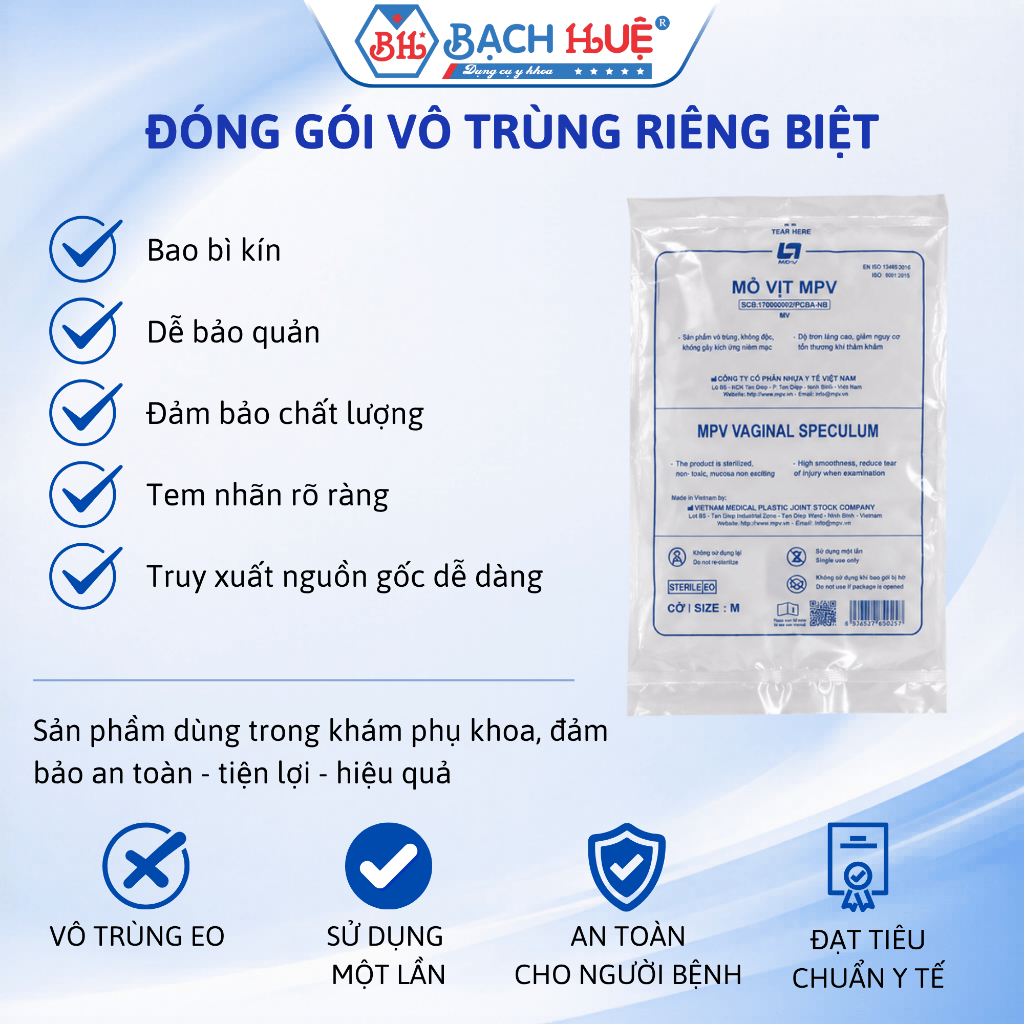 Bịch 50 Mỏ Vịt Nhựa Khám Phụ Khoa MPV Cao Cấp  – Dụng Cụ Mỏ Vịt Khám Phụ Khoa Vô Trùng Dùng 1 Lần