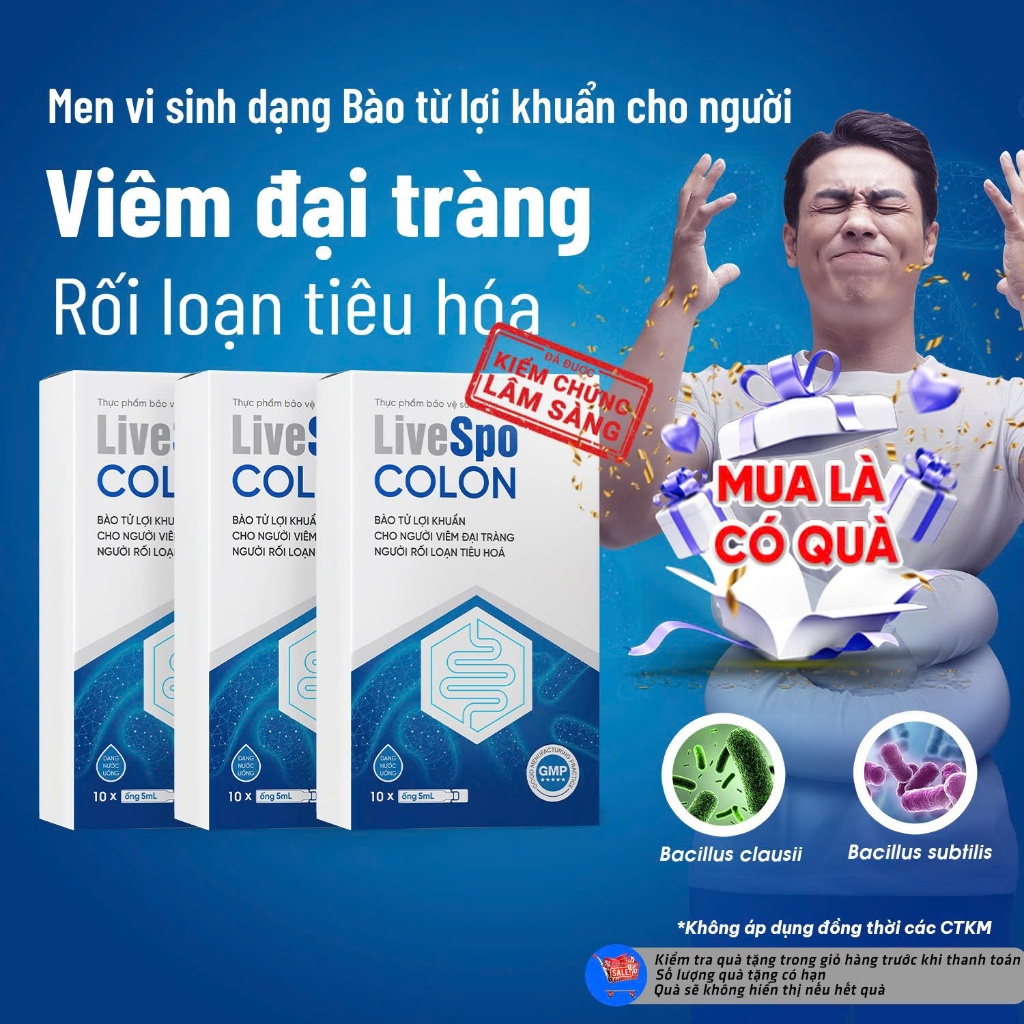 Combo 3 Hộp Bào tử lợi khuẩn LiveSpo Colon dùng cho Viêm Đại Tràng, Tiêu chảy, Táo bón(10 ống)