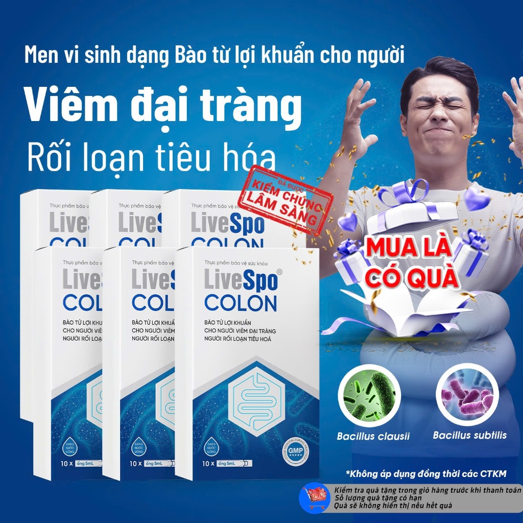 Combo 6 Hộp Bào tử lợi khuẩn LiveSpo Colon dùng cho Viêm Đại Tràng, Tiêu chảy, Táo bón(10 ống)