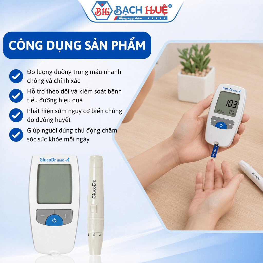 Máy Đo Đường Huyết GlucoDr Auto A Kèm Bút Lấy Máu Máy Thử Tiểu Đường - Nhanh chóng, chính xác và tiện lợi