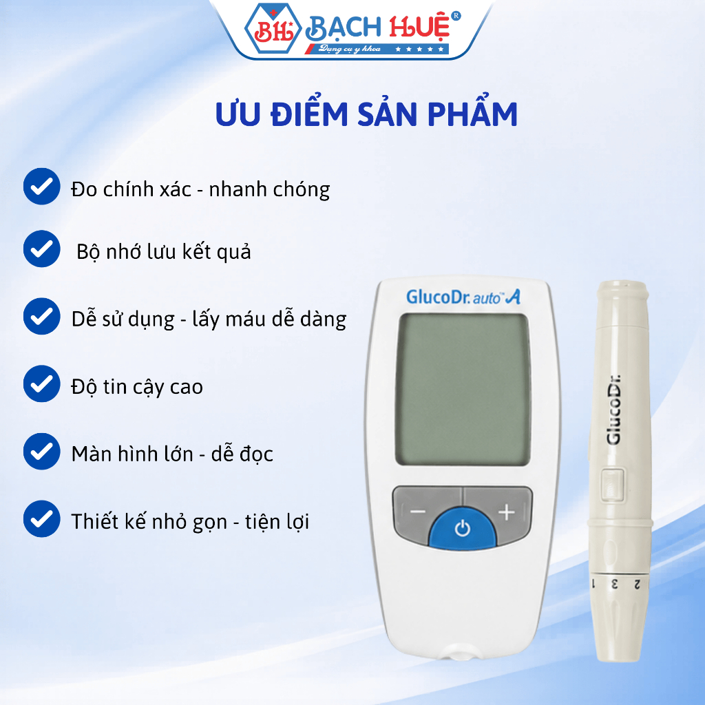 Máy Đo Đường Huyết GlucoDr Auto A Kèm Bút Lấy Máu Máy Thử Tiểu Đường - Nhanh chóng, chính xác và tiện lợi