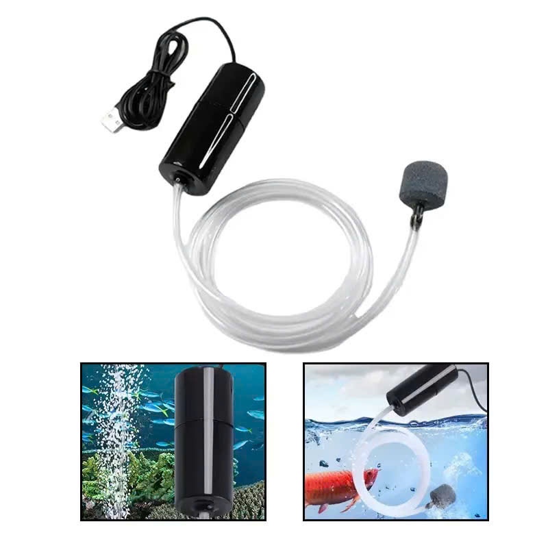Máy Sủi Oxy Mini USB Cho Bể Cá Cảnh - Kèm Dây Và Đá Sủi, Hoạt Động Êm Ái