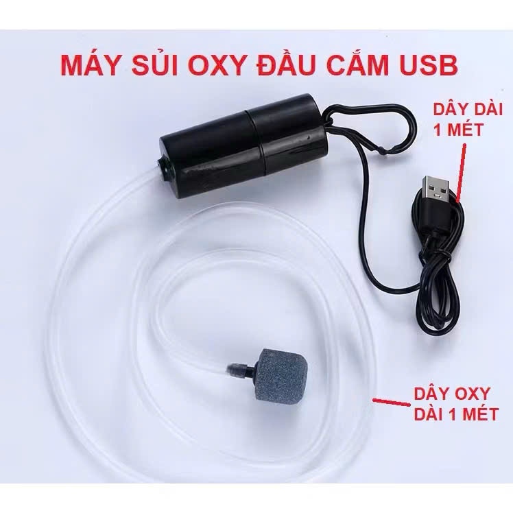 Máy Sủi Oxy Mini USB Cho Bể Cá Cảnh - Kèm Dây Và Đá Sủi, Hoạt Động Êm Ái