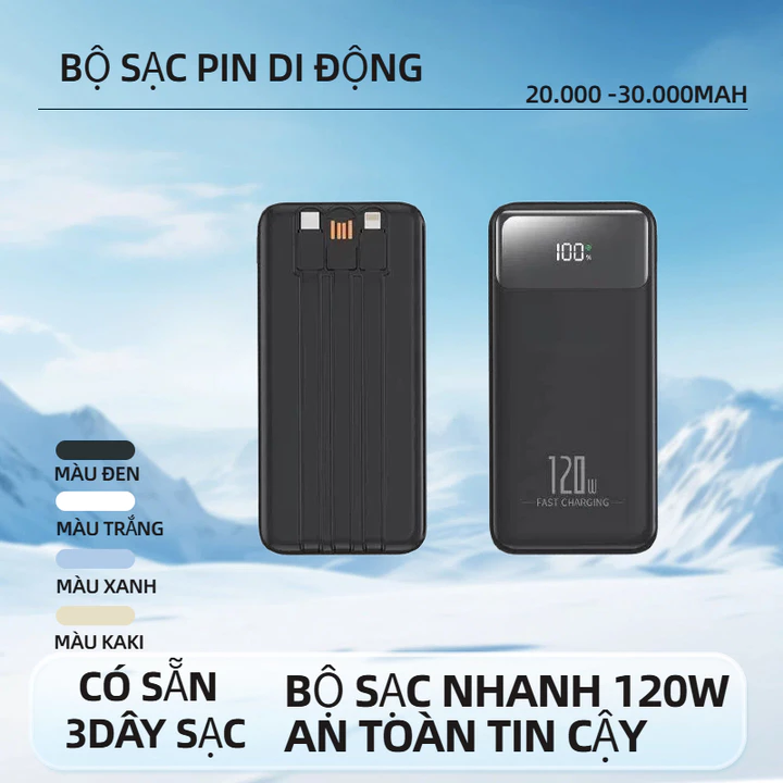 sạc dự phòng 20000-30000 sạc nhanh Hỗ trợ sạc nhanh IP 22.5W và PD 120W, pin sạc dự phòng dung lượng lớn