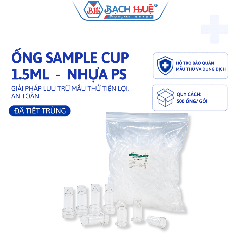Túi 500 Ống Sample Cup 1.5ml (16x38mm) - Cốc Nhựa PS Trong Suốt Đựng Mẫu Thử An Toàn Tiết Kiệm