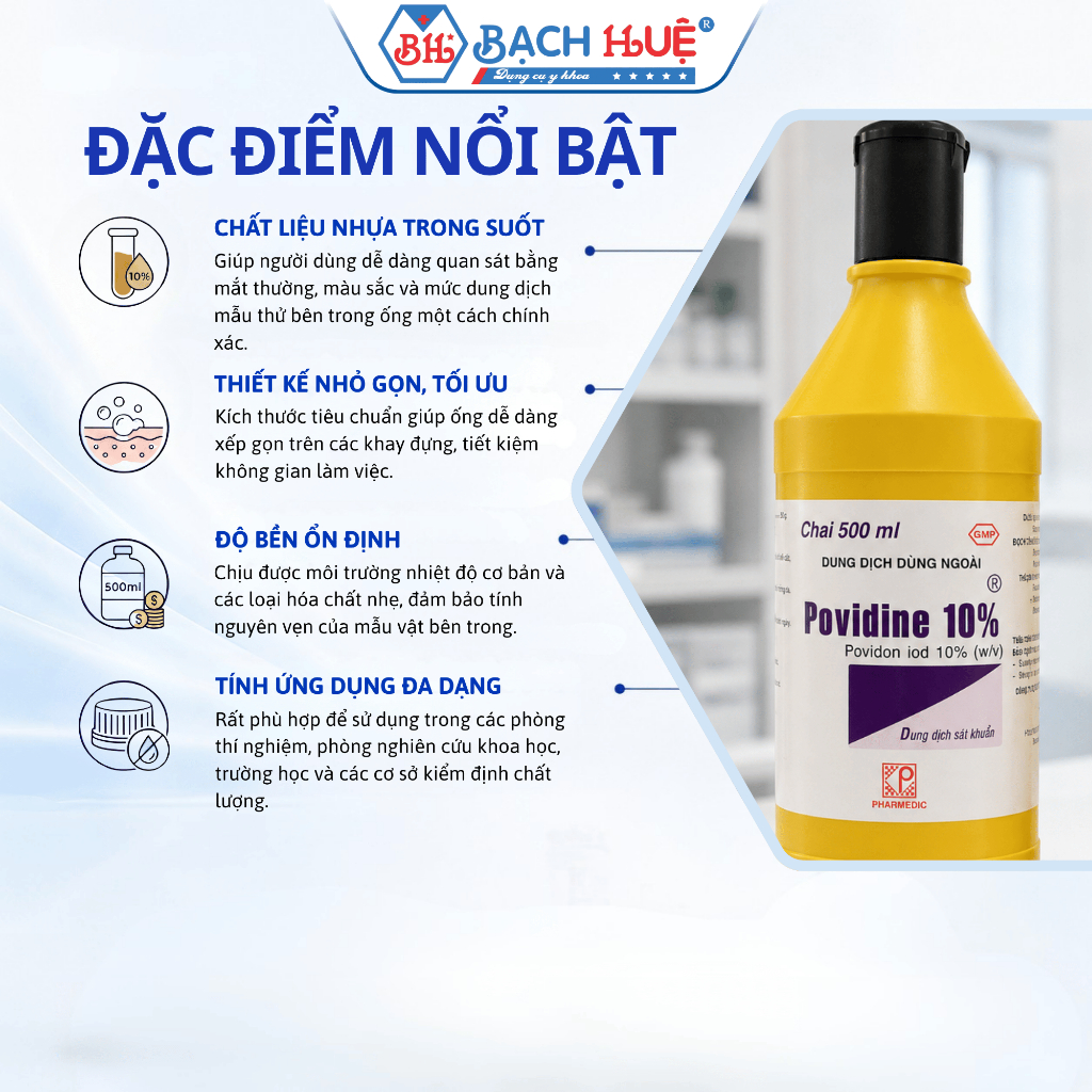 Chai Dung Dịch Povidine 10% Chai Lớn 500ml - Hỗ Trợ Làm Sạch Da, Vệ Sinh Đồ Dùng Tiện Lợi