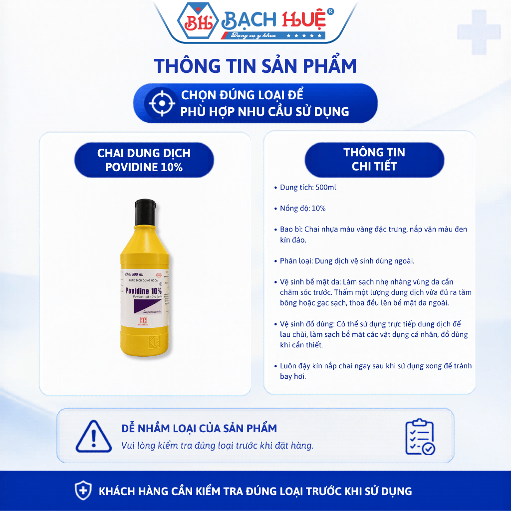 Chai Dung Dịch Povidine 10% Chai Lớn 500ml - Hỗ Trợ Làm Sạch Da, Vệ Sinh Đồ Dùng Tiện Lợi