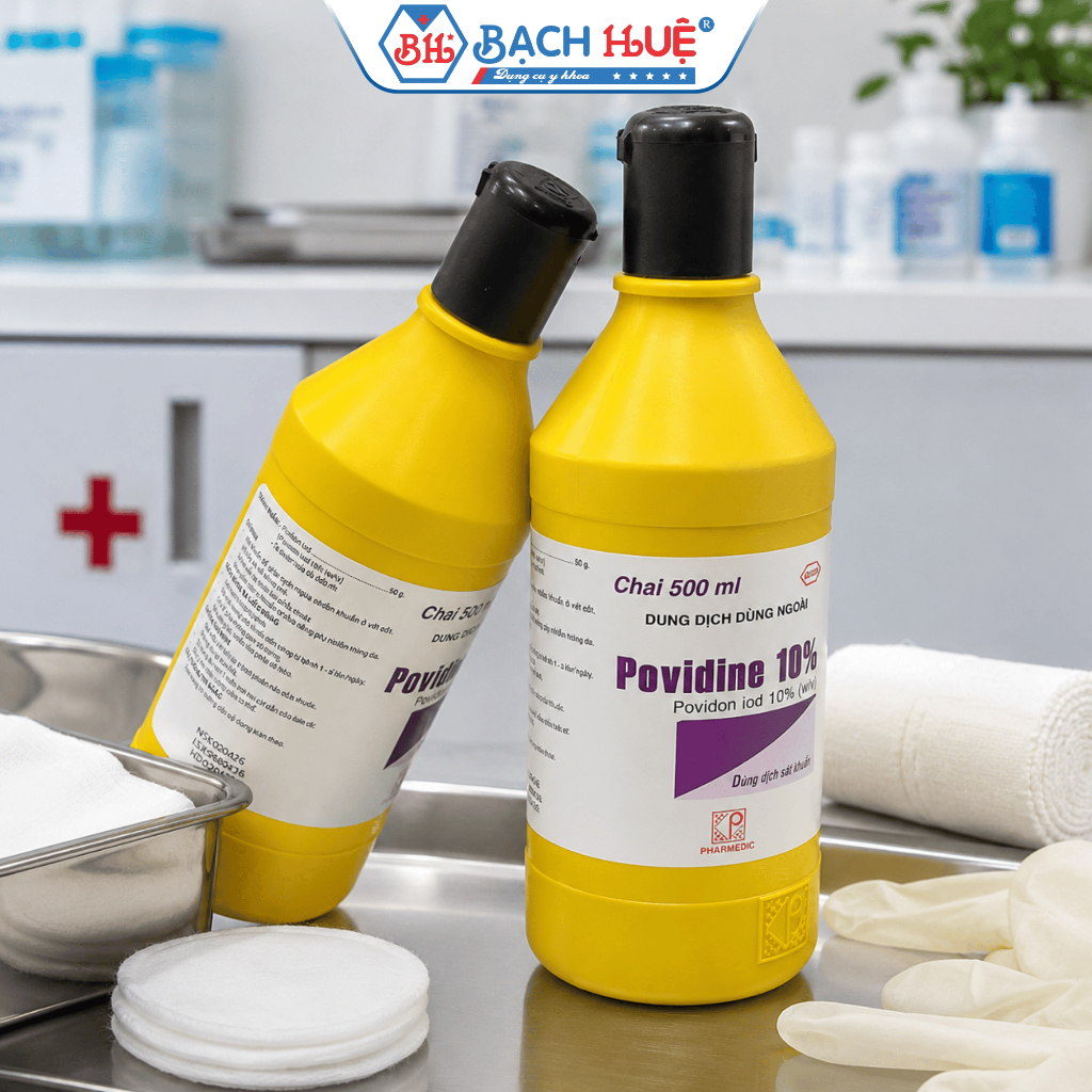 Chai Dung Dịch Povidine 10% Chai Lớn 500ml - Hỗ Trợ Làm Sạch Da, Vệ Sinh Đồ Dùng Tiện Lợi