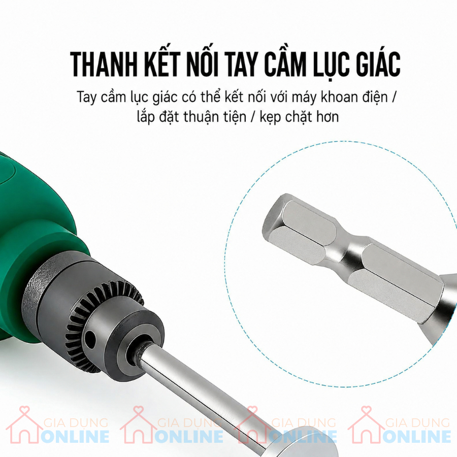 Đầu cắt ống nhựa PVC trong góc khuất gắn máy khoan vít, lưỡi tròn, có tay cầm, chuôi lục giác