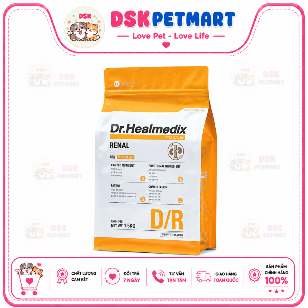 Thức Ăn Hạt Dr.Healmedix Renal Phòng Và Hỗ Trợ Bệnh Thận Cho Chó - Túi 1.5kg