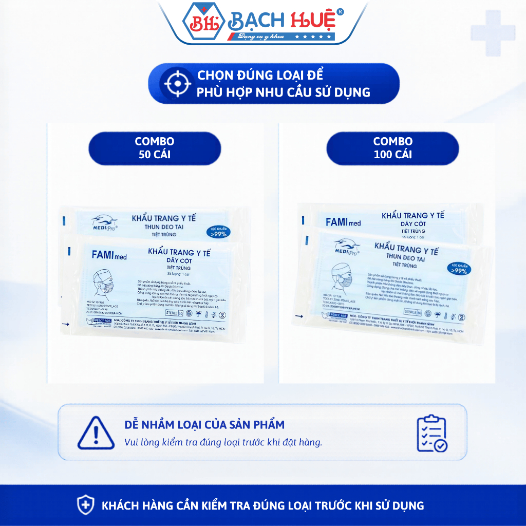 Khẩu Trang Dây Cột Thời Thanh Bình 3 Lớp Tiệt Trùng - Bịch 100 Cái Đóng Gói Riêng, Khẩu Trang Y Tế