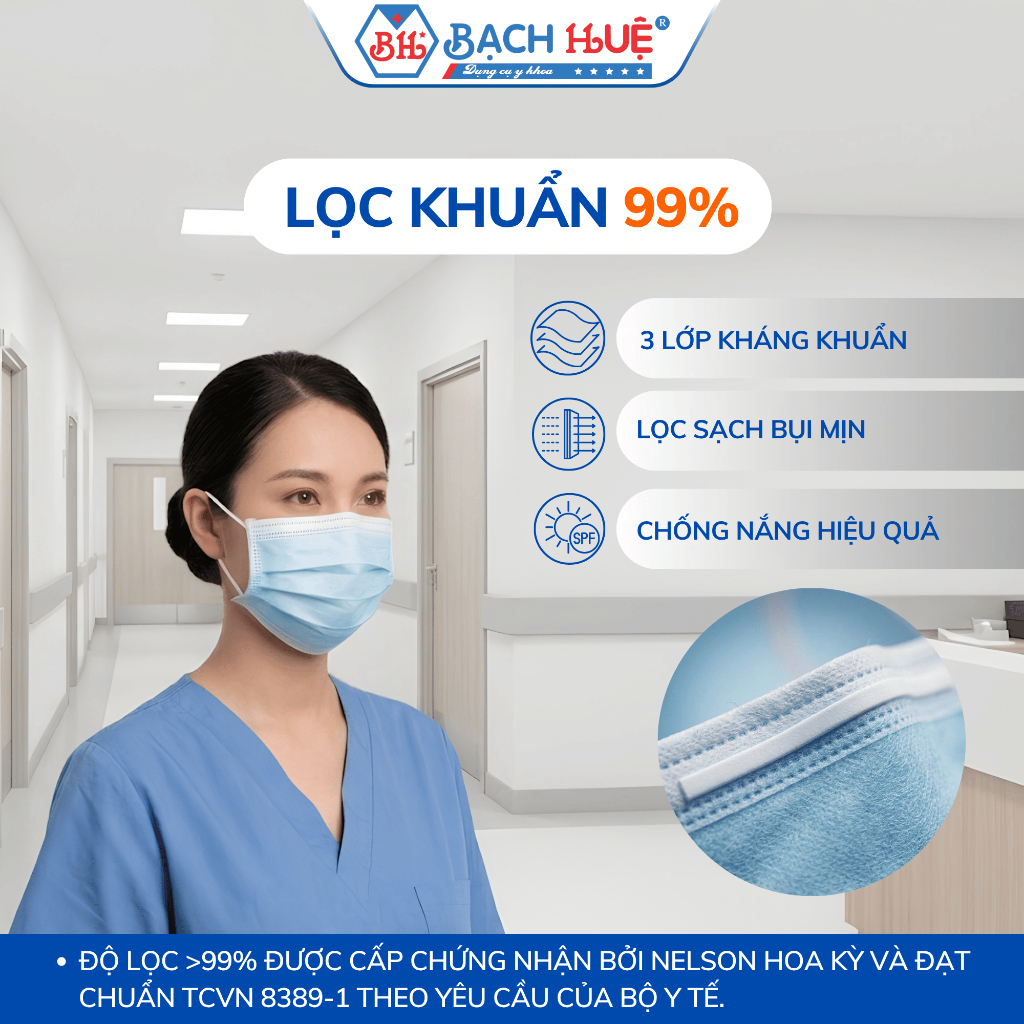 Khẩu Trang Dây Cột Thời Thanh Bình 3 Lớp Tiệt Trùng - Bịch 100 Cái Đóng Gói Riêng, Khẩu Trang Y Tế