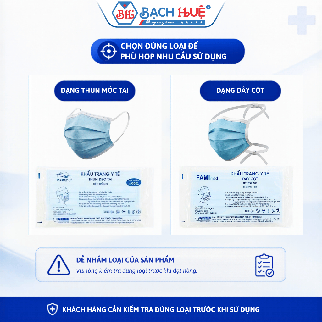 Khẩu Trang Dây Cột Thời Thanh Bình 3 Lớp Tiệt Trùng - Bịch 100 Cái Đóng Gói Riêng, Khẩu Trang Y Tế