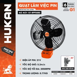 Thân Quạt HUKAN G1-BPF08BS | 21V- Cánh Quạt 8 INCH | Góc Gập Lên Xuống 90° | Quạt Làm Mát Di Động Nhỏ Gọn, Tiện Lợi