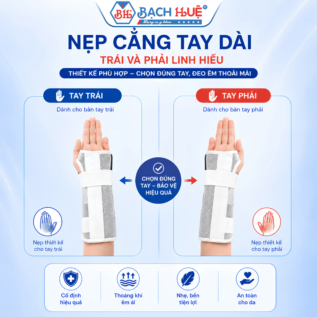 Nẹp Cẳng Tay Linh Hiếu Trái/Phải Cố Định Cổ Tay Sau Chấn Thương Phẫu Thuật Nhiều Size